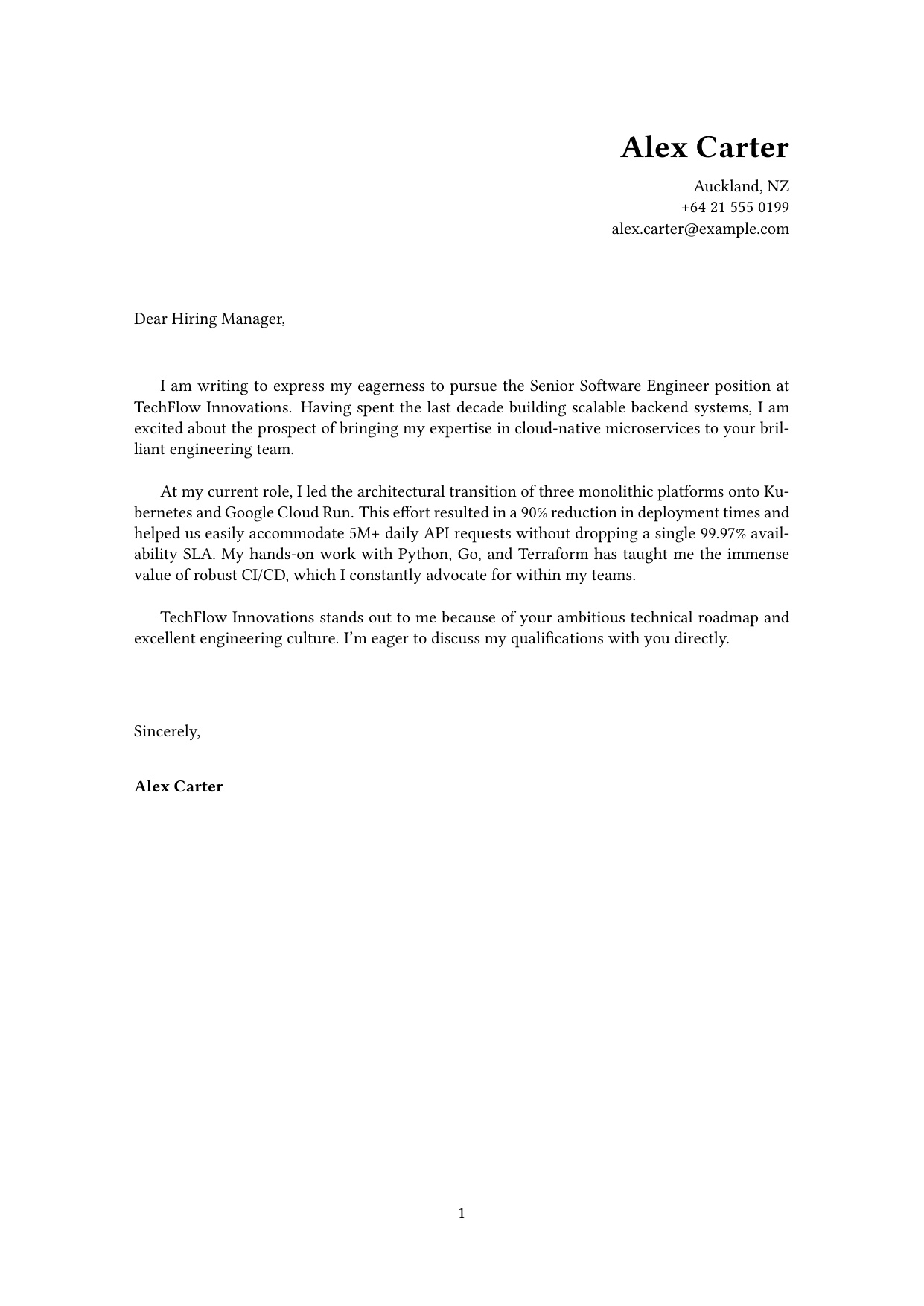Creative Right cover letter template preview for tailored job applications