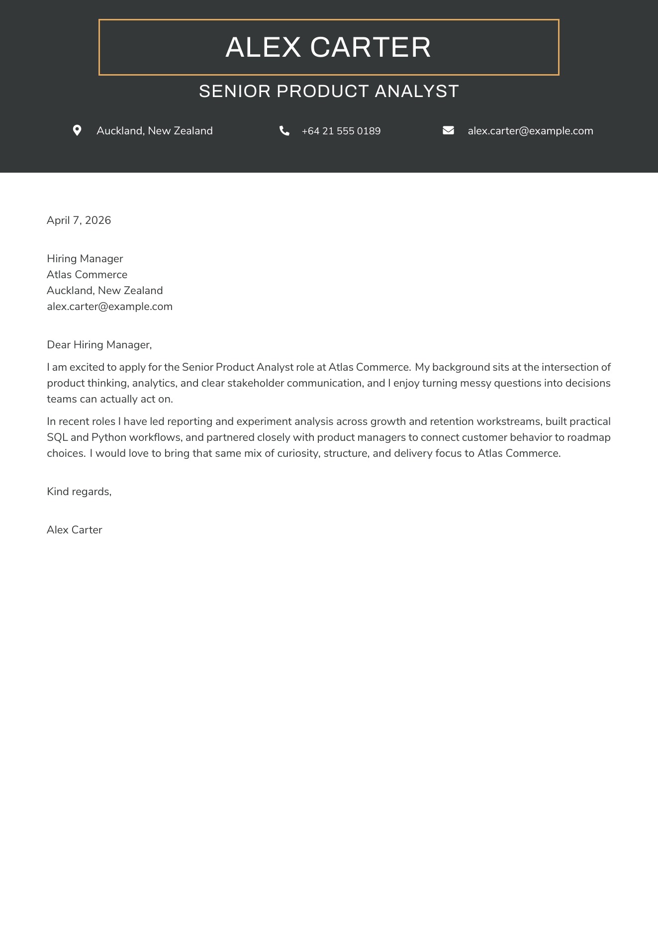 CVBuilder Earth Letter cover letter template preview for tailored job applications