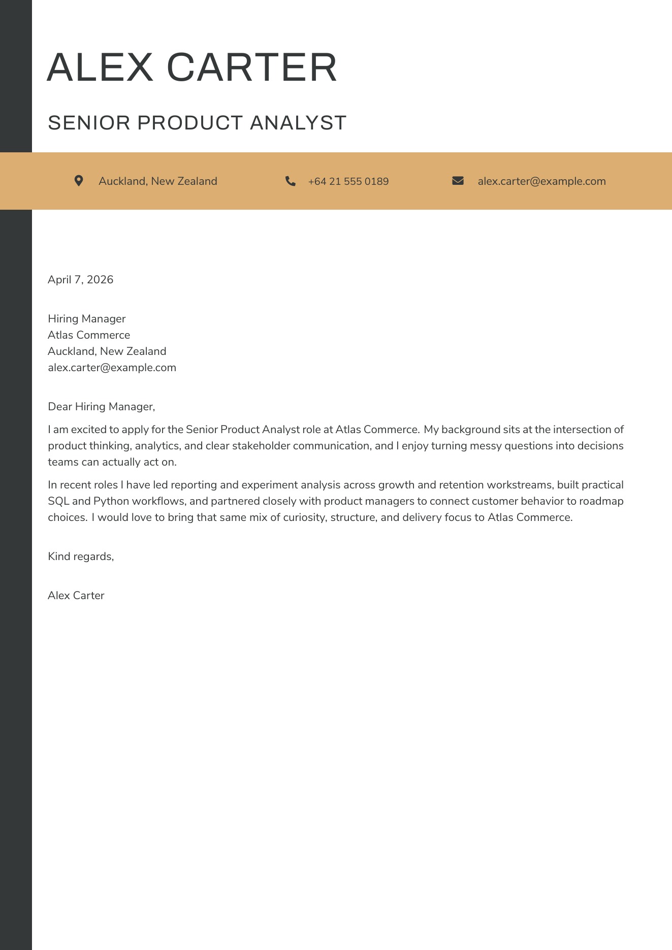 CVBuilder Onyx Letter cover letter template preview for tailored job applications