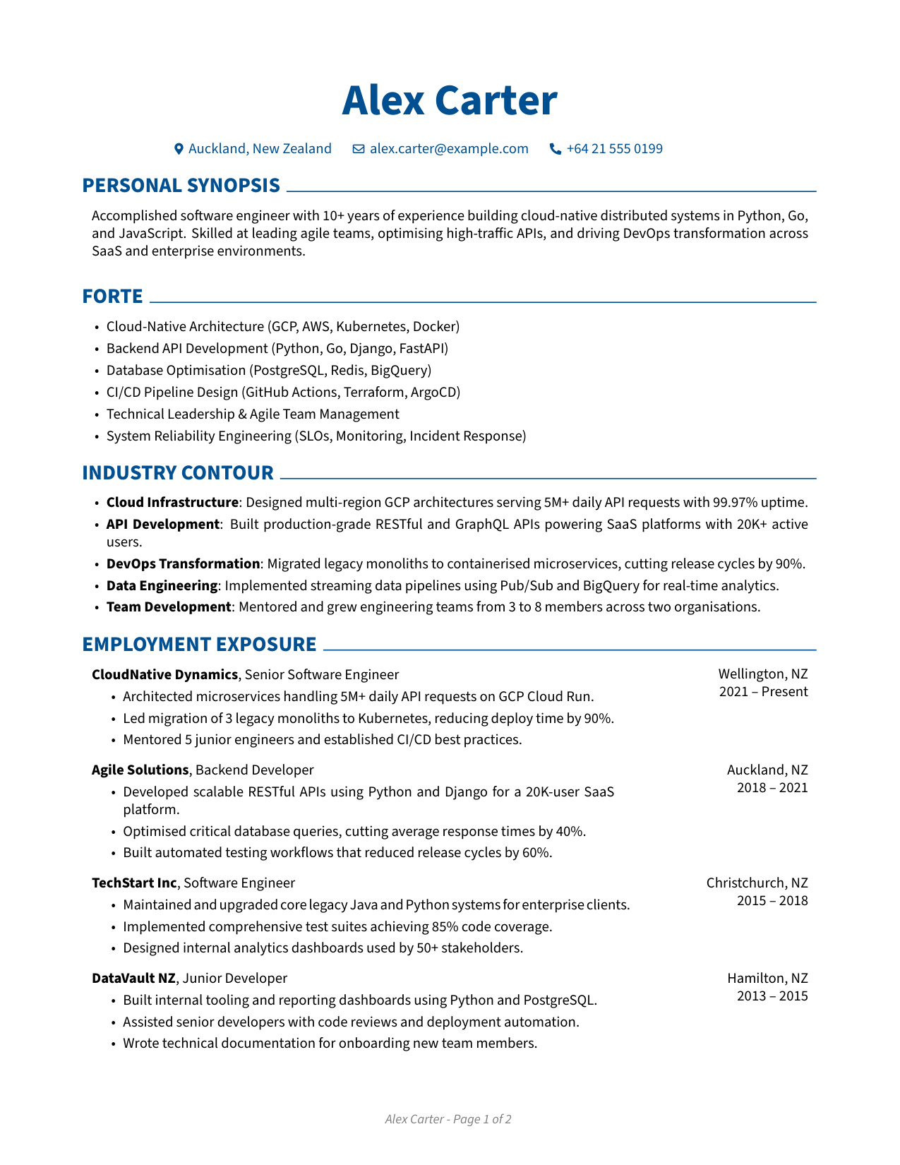 ATS-friendly senior software engineer resume preview generated in JobSpidey