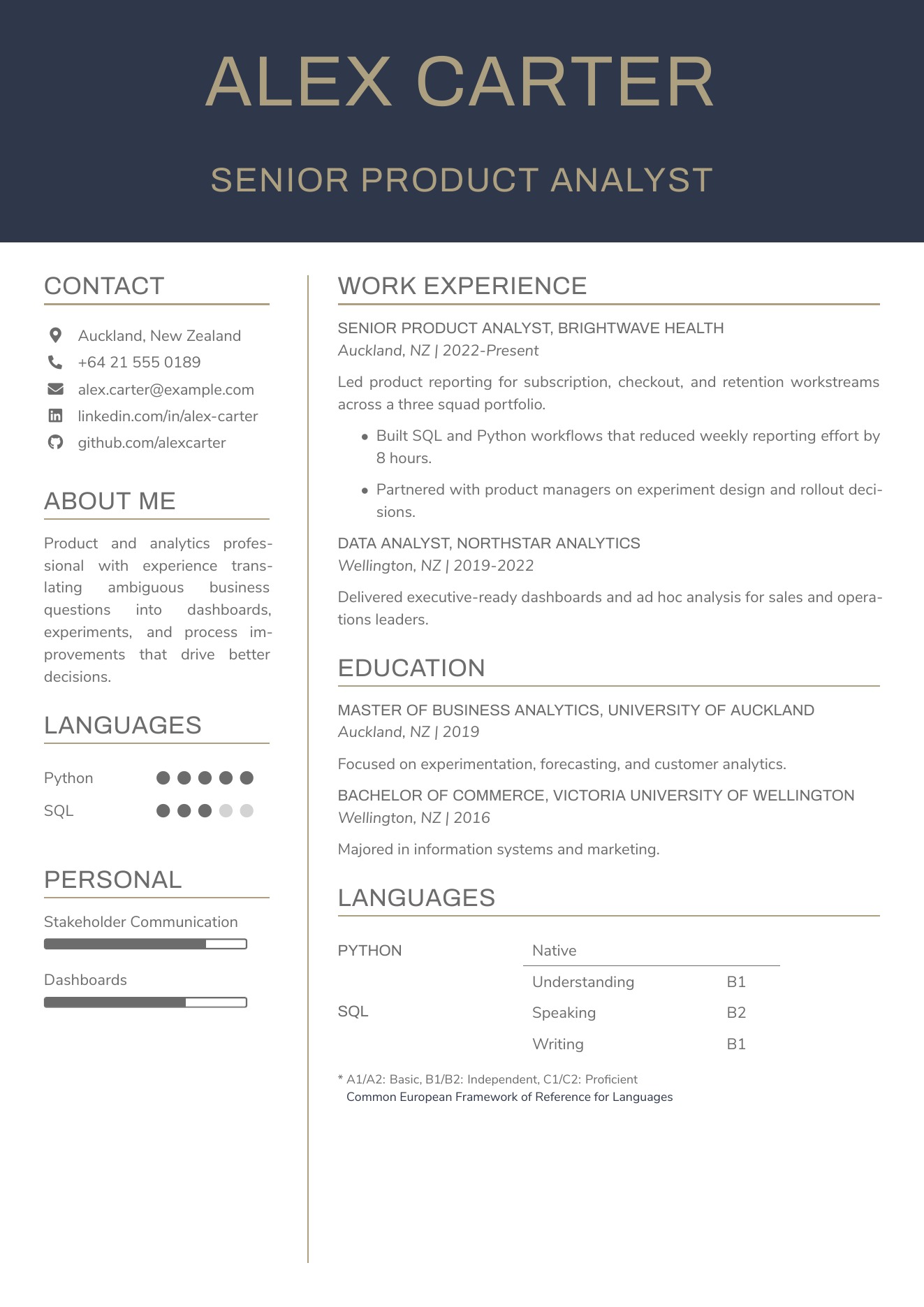 CVBuilder Blue resume template preview for ATS-friendly job applications