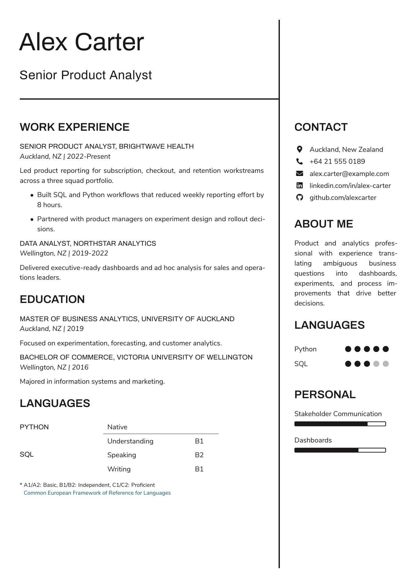 CVBuilder Plain resume template preview for ATS-friendly job applications
