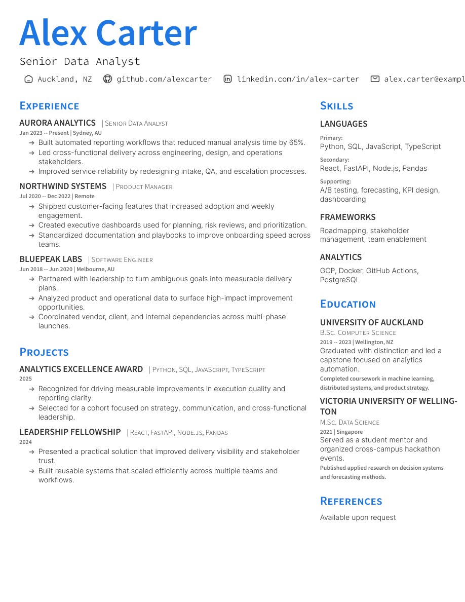 PlushCV resume template preview for ATS-friendly job applications