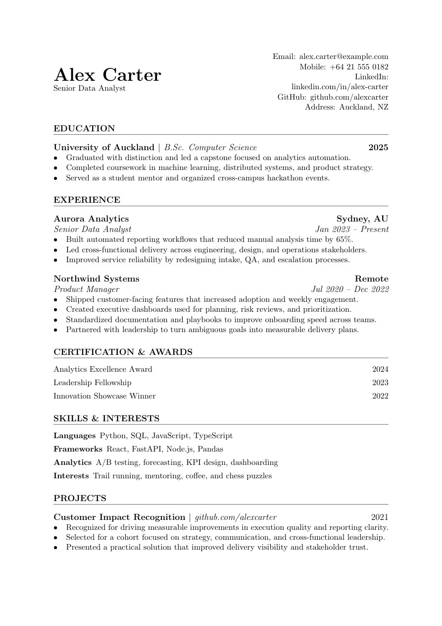 Rover Base resume template preview for ATS-friendly job applications