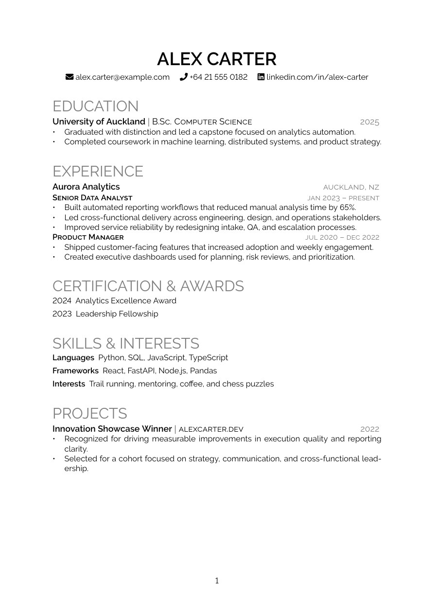 Rover Week Monday resume template preview for ATS-friendly job applications