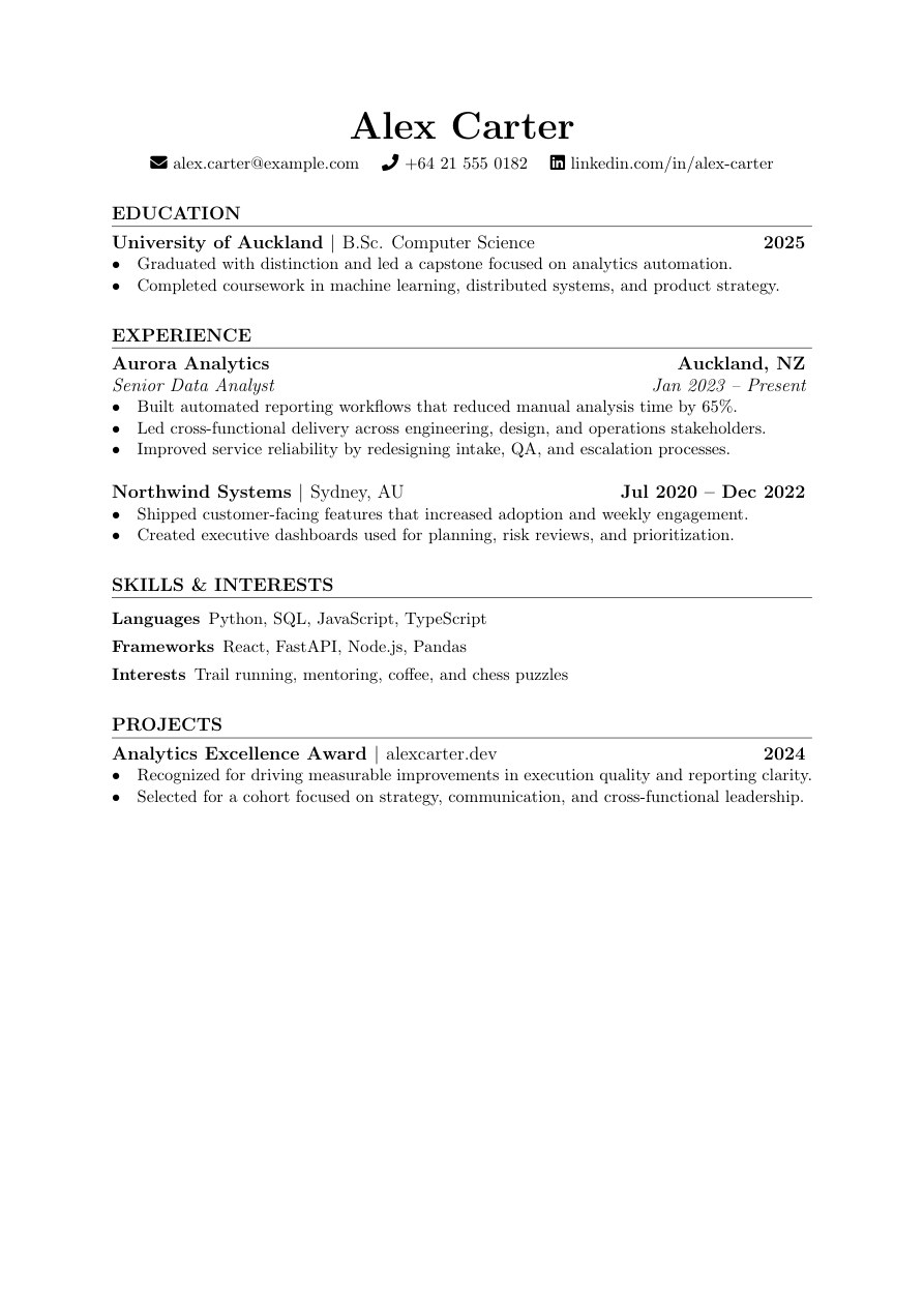 Rover Week Sunday resume template preview for ATS-friendly job applications